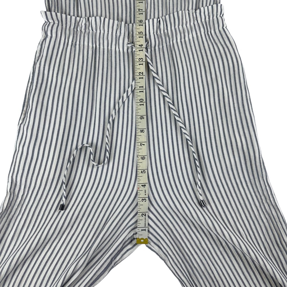 7 For All Mankind White Navy Pinstriped Paperbag Jumpsuit Women’s Sz Small - Picture 6 of 12